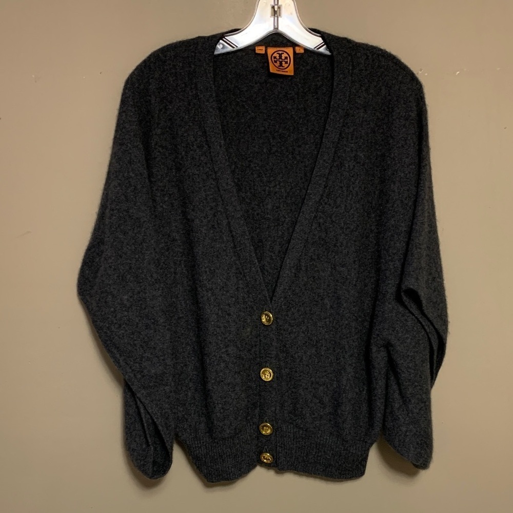 Vintage Y2K Tory Burch Cashmere Grey Small Button Down Cardigan Boxy Luxury